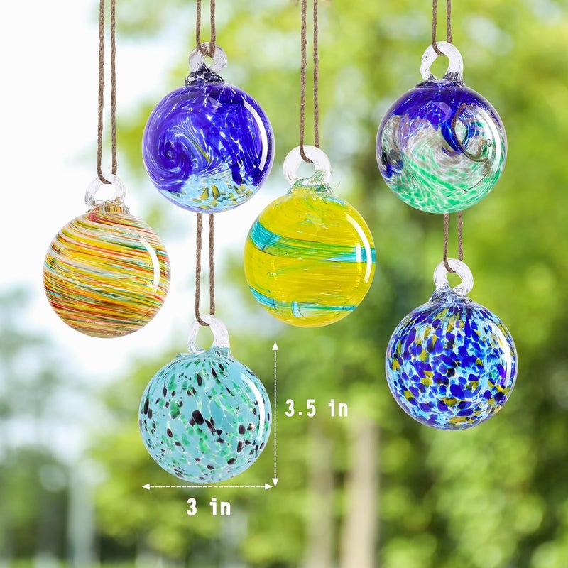 VCUTEKA Hanging Garden Gazing Ball, Hand-Blown Glass Witch Ball for Outdoor Garden Décor, 6pcs 3" Colorful Swirl - Image 4